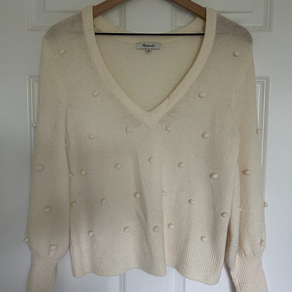 Madewell Bobble Dashwood V-Neck Sweater in Coziest Yarn / X-SMALL / BRIGHT IVORY